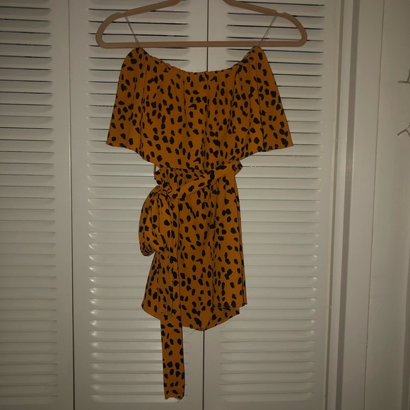 Gold and Black Strapless Romper with Tie - Picture 1 of 4